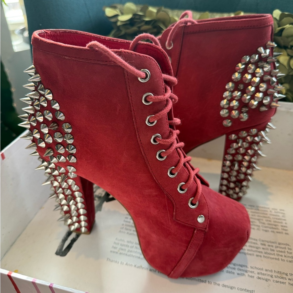 Jeffrey Campbell Spike Brick Red Nubuck Platform Ankle Boots